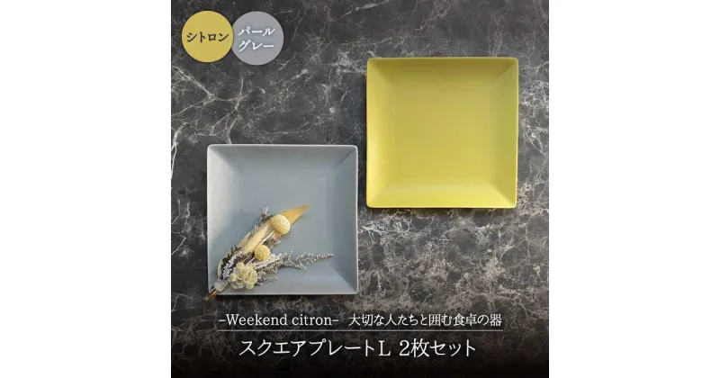 【ふるさと納税】【美濃焼】Weekend citron-ウィークエンドシトロン- スクエアプレートL 2枚セット (シトロン×パールグレー)【Felice-フェリーチェ-藤田陶器】食器 角皿 [MBX034]