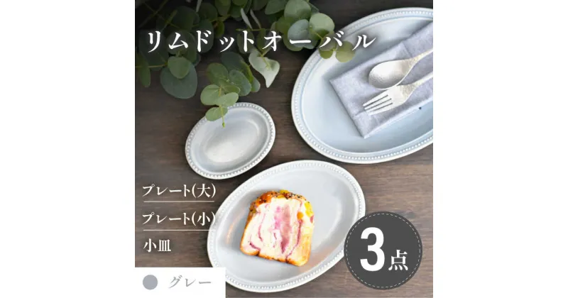 【ふるさと納税】【美濃焼】グレー リムドット オーバル 3点セット【金正陶器】食器 楕円皿 プレート [MAK046]