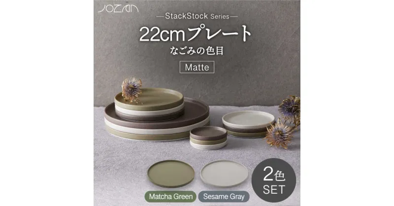 【ふるさと納税】【美濃焼】StackStock なごみの色目（Matte）22cm プレート ペア セット Matcha Green×Sesame Gray【城山製陶所】食器 皿 プレート [MCK038]