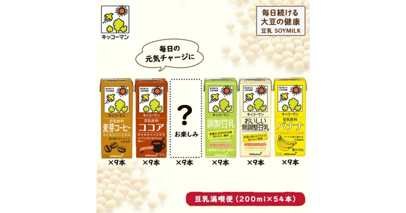 【ふるさと納税】キッコーマン お楽しみ付き 豆乳満喫便 200ml 54本セット　加工食品 乳飲料 ドリンク 美容　お届け：2週間～1か月程度でお届け予定です。