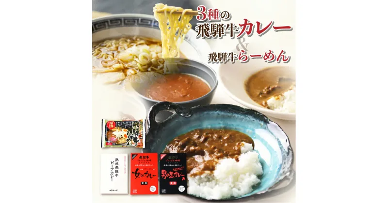 【ふるさと納税】飛騨牛カレー3種と飛騨牛らーめん 特産品セット レトルトカレー 詰め合せ ラーメン 常温保存可 詰合わせ セット 辛口 甘口 高級 人気 [Q1795] 11000円 《hida0307》