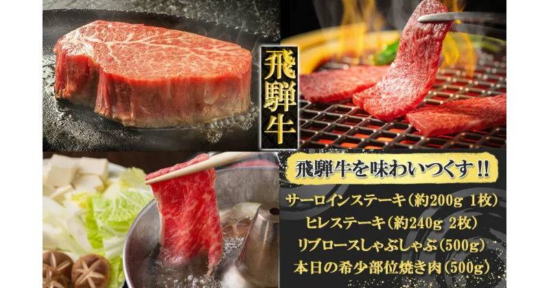 【ふるさと納税】 飛騨牛を味わいつくす!!ステーキ・しゃぶしゃぶ・焼肉セット(ヒレ/約240g 2枚 サーロイン/約200g 1枚 リブロース/500g 本日の希少部位/500g) 【冷凍】ヒレ サーロイン リブロース 希少部位 飛騨牛 下呂温泉 牛肉 国産 贈答品 ステーキ しゃぶしゃぶ 焼肉