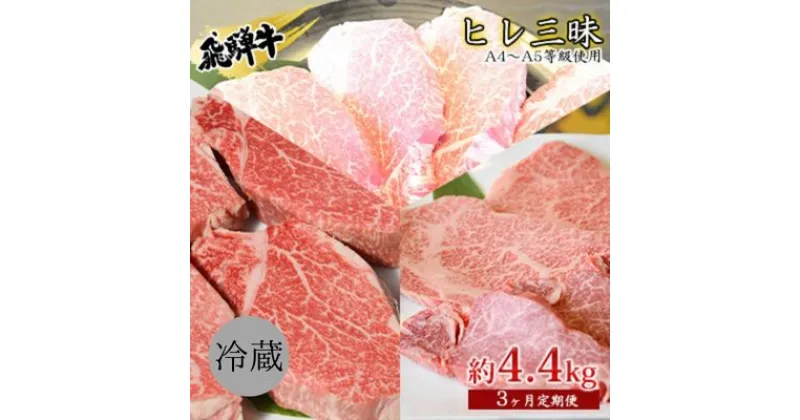 【ふるさと納税】飛騨牛　ヒレ三昧　計4.4kg A4～A5等級使用（3ヶ月定期便）　定期便・ お肉 牛肉 国産 ブランド和牛 希少部位 最高級部位 シャトーブリアン 霜降り ロース 真空パック 冷蔵 ヒレステーキ サイコロステーキ 焼肉用