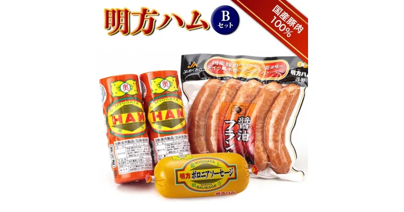 【ふるさと納税】明方ハム Bセット ソーセージ ハム フランクフルト 詰め合わせ 計1470g 国産 豚肉 F6M-018