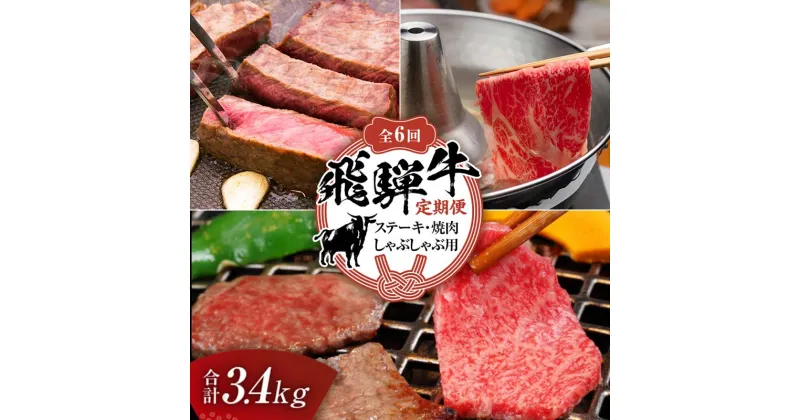 【ふるさと納税】【定期便】飛騨牛 全6回 合計3.4kg ステーキ 焼肉 しゃぶしゃぶ 牛肉 黒毛和牛 5等級 肉 F6M-061