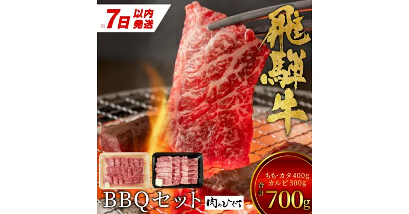 【ふるさと納税】【7営業日以内発送】 飛騨牛 BBQセット (カルビ300g＋もも・カタ焼肉用400g) 計700g A5 A4 国産 牛 冷凍 和牛 牛肉 カルビ もも モモ カタ 肩 かた 豪華 ギフト 贈答 にく お肉 肉 東白川村 岐阜 飛騨 贅沢 霜降り 赤身 肉のひぐち 20000円 二万円