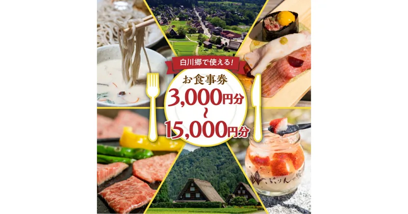 【ふるさと納税】共通 お食事券 3,000円分 9000円分 15000円分 チケット 岐阜 白川郷 白川村 世界遺産 観光 旅行 食事券 結旨豚 飛騨牛 定食 そば 飛騨 ディナー ランチ 白川村 白川郷 飛騨牛 など 人気の飲食店多数！1万円 3万円 5万円