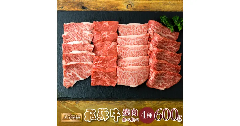 【ふるさと納税】 A5等級 飛騨牛 焼肉 4種 食べ比べセット 計600g 赤身 霜降赤身 カルビ 霜降り肉 部位 肉 牛肉 お肉 和牛 冷凍 岐阜県 国産 ブランド牛 鍋 グルメ お取り寄せ 化粧箱入り 27000円 [S549]