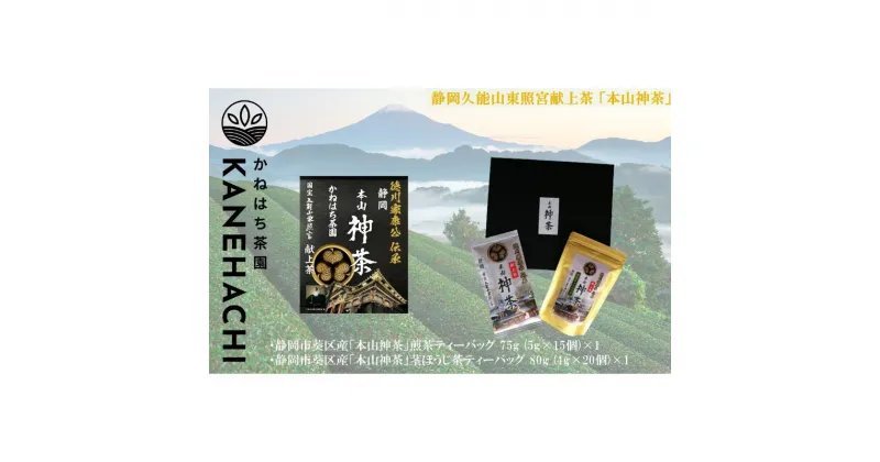 【ふるさと納税】静岡久能山東照宮献上茶 「本山神茶」煎茶 100g 煎茶ティーバッグ 75g (5g×15個) 詰合せ 静岡市葵区産 かねはち茶園 オススメお茶 | 茶 お茶 緑茶 徳川家康公伝承