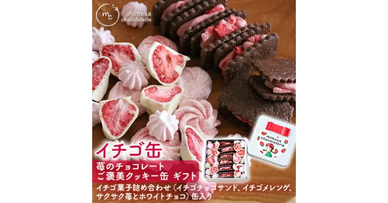 【ふるさと納税】イチゴ缶 苺のチョコレート ご褒美クッキー缶 ギフト　 お菓子 焼菓子 詰め合わせ スイーツ チョコサンドクッキー ホワイトチョコ掛け メレンゲ イチゴスイーツ 　お届け：2023年8月下旬より順次発送となります。